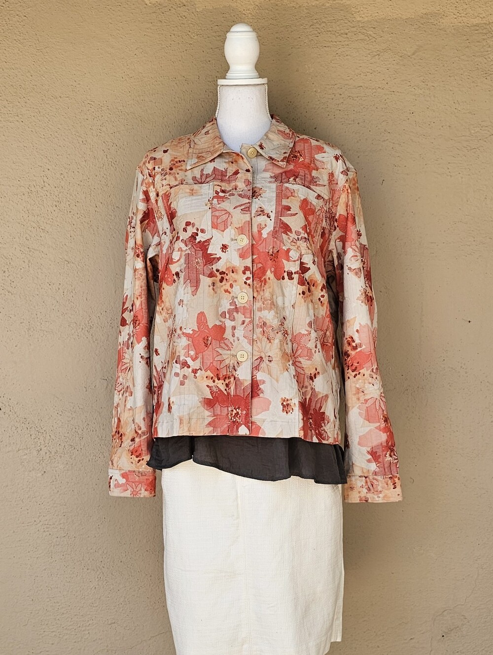Coldwater Creek Button Down Shacket w/ Orange and yellow Flowers Size Large